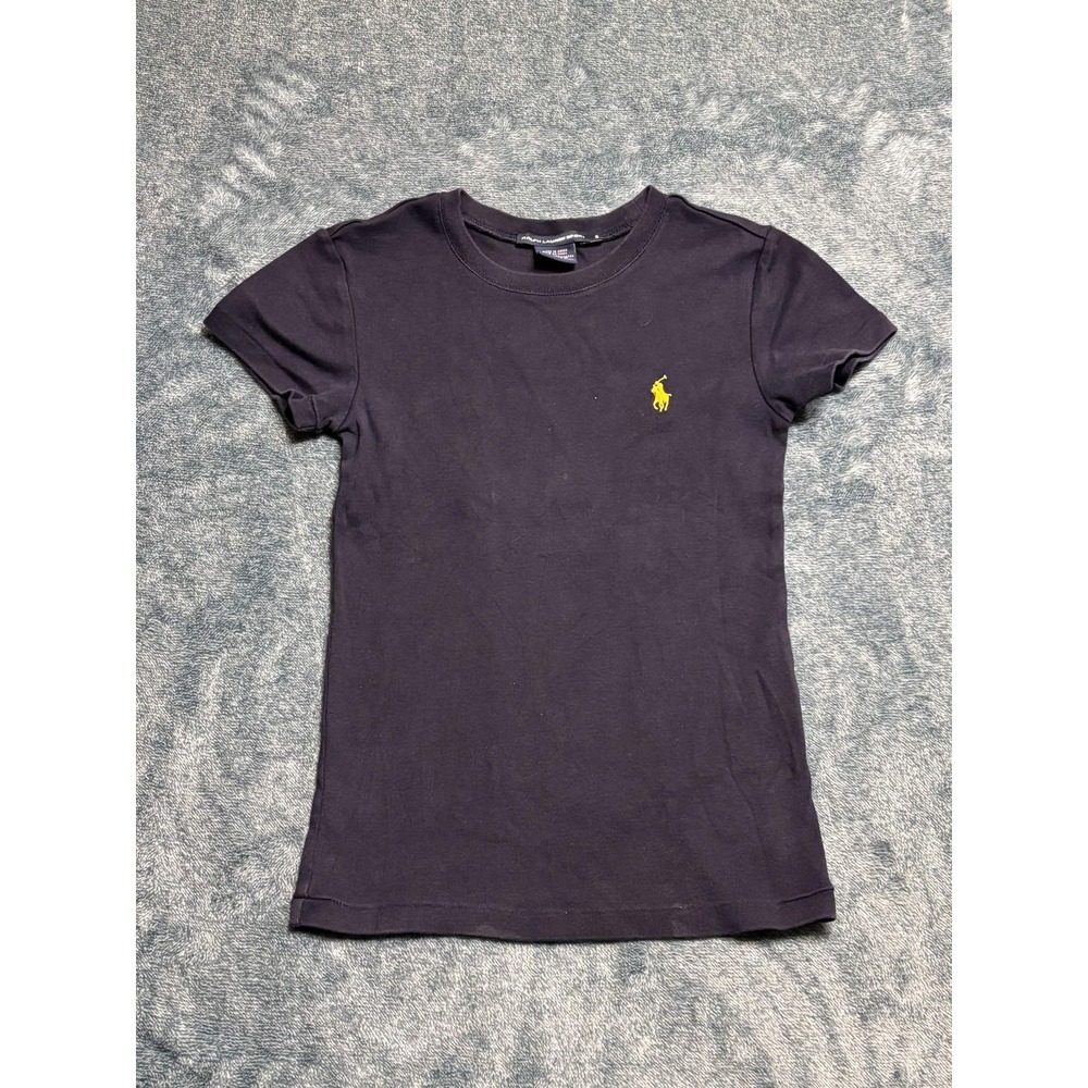 Ralph Lauren Sport S Women Navy Blue T-Shirt Crew Neck Cotton Knit Slim Fit